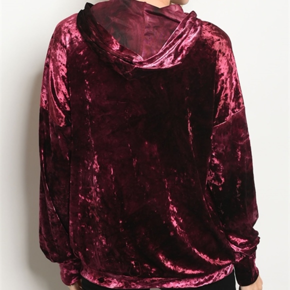 LAST 2! Wine Crushed Velvet hoodie top - Picture 2 of 3